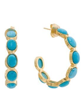SHAANTI JEWELS Made In India 18kt Gold Plated Turquoise Hoop Earrings
